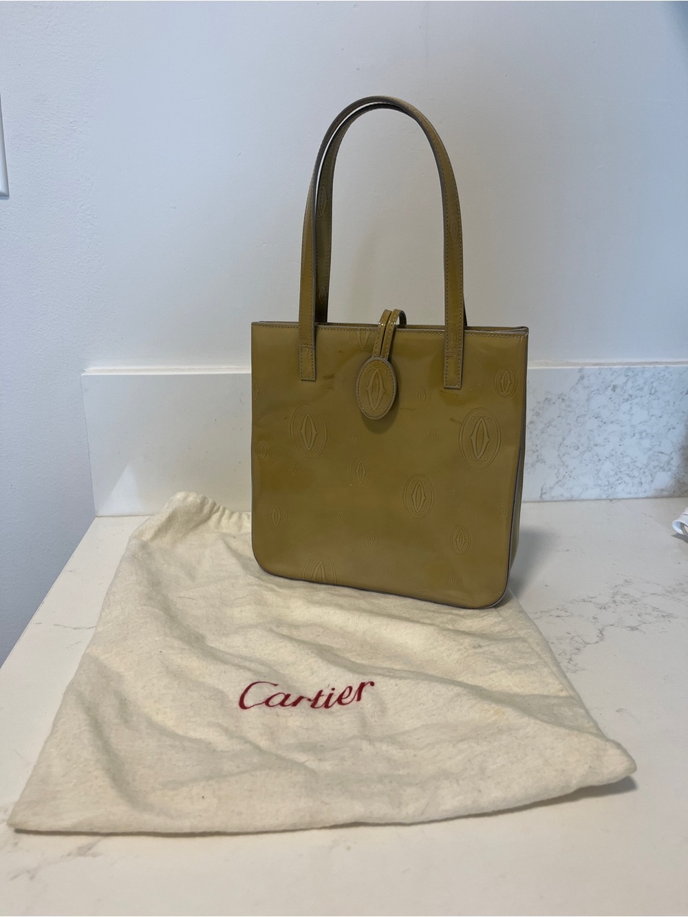 Cartier Olive Leather Shoulder Tote